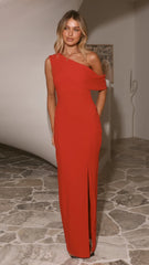 Amy One Shoulder Maxi Dress - Red