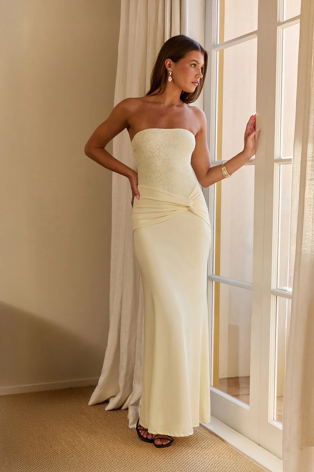 Daydream Diary Strapless Maxi Dress Butter Yellow