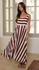 Kelani Midi Dress - Brown Stripe
