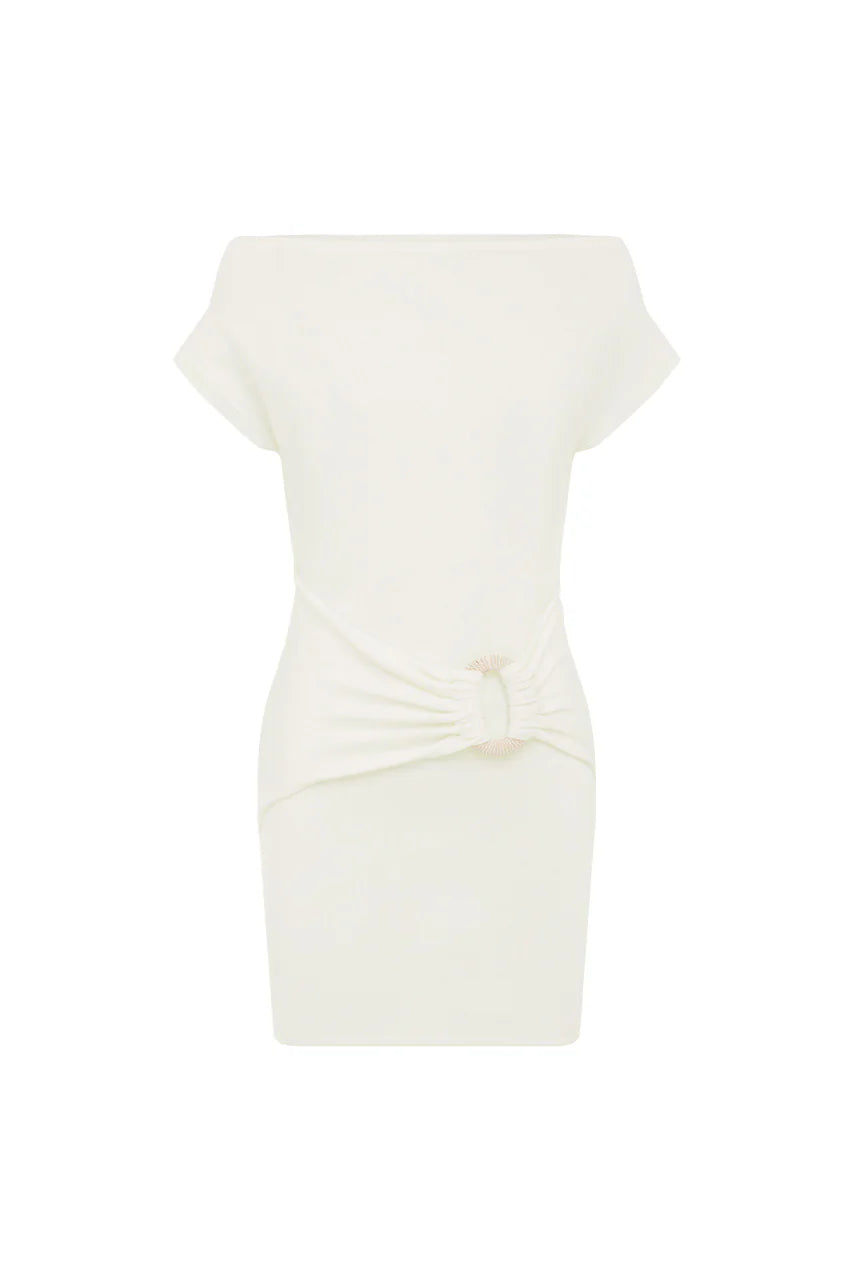 KAMRYN SIDE TIE KNIT MINI DRESS - WHITE