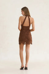 Sunlit Romantic Mini Dress Chocolate