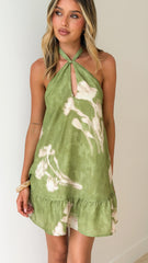 Georgia Halter Mini Dress - Lime Floral