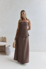 Ring The Bell Strapless Maxi Dress Brown