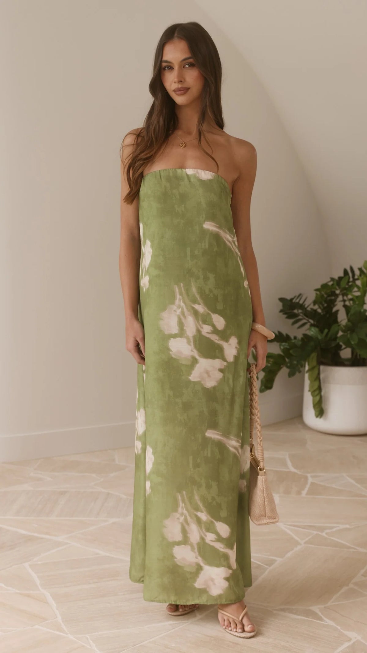 Casey Strapless Maxi Dress - Lime Floral