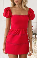 Suza Red Cotton Broderie Trim Mini Dress
