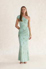 Cosmic Daydreams One Shoulder Maxi Dress Sage
