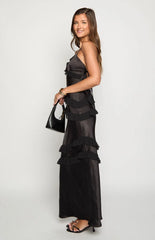 Inara Black Ruffle Maxi Dress