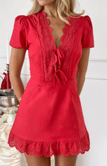 Nico Red Broderie Trim Mini Dress