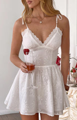 Coralie White Cotton Broderie Mini Dress