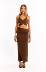 Alima Chocolate Brown Cut Out Maxi Dress