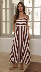 Kelani Midi Dress - Brown Stripe